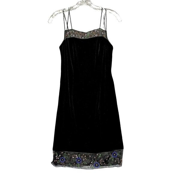 Vintage Rimini Black Velvet Dress 6 Petite 90s Y2K Beaded Mesh Whimsigoth Fairy - Picture 2 of 10